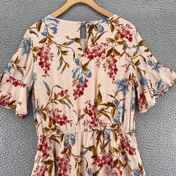 Vince Camuto Dress Womens Medium Beige Multi Floral Fit & Flare Flutter Sleeve - Picture 4 of 9